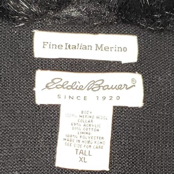 Vintage Eddie Bauer Tall XL Black Merino Wool Sweater Fine Italian Wool 90s Vibe - Picture 9 of 10